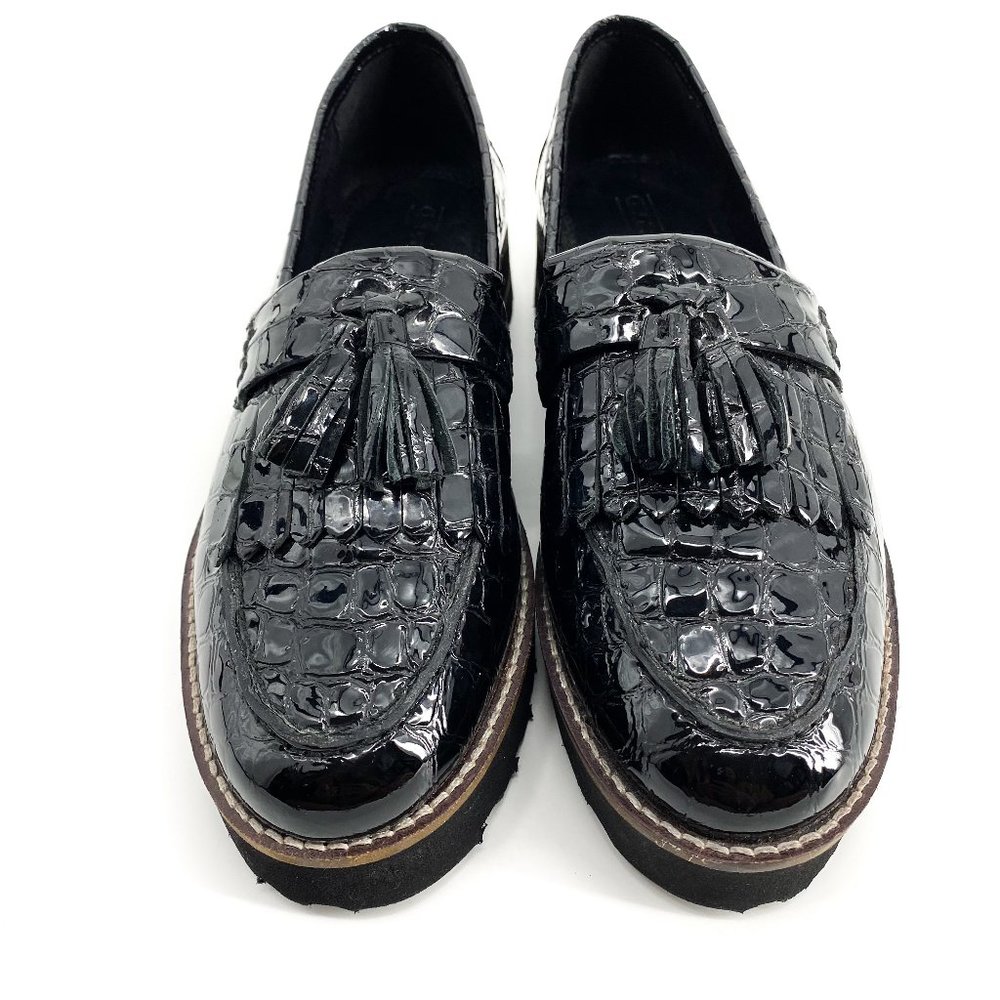 ASOS DESIGN Croc Meze Chunky Fringed Patent Leather Loafers